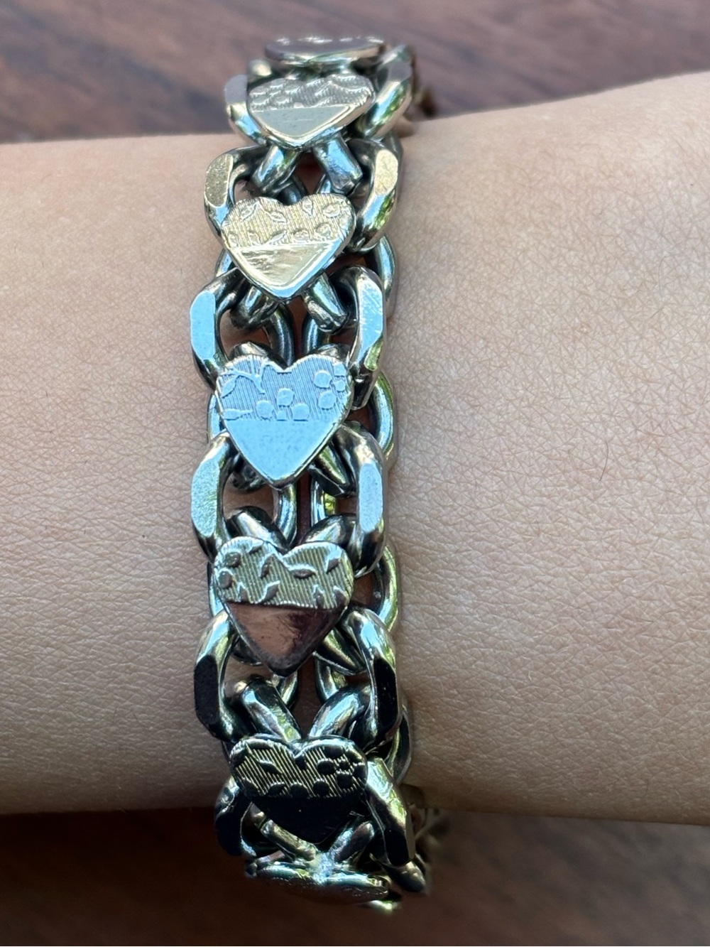 Vintage Chunky Silver Tone Sweetheart Bracelet | Heart Link Charm Bracelet Gift